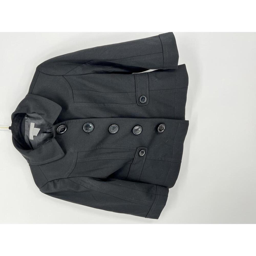 Black Button Front Short Jacket Size 4 Polyester Blend Ann Taylor